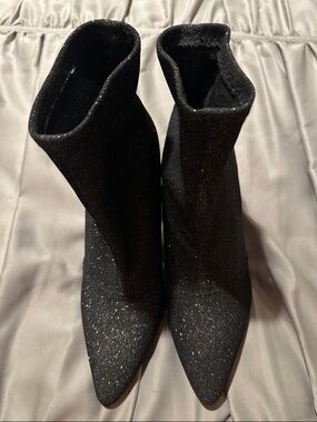 Black Glitter Pointed Toe Stretch Sock Boot -